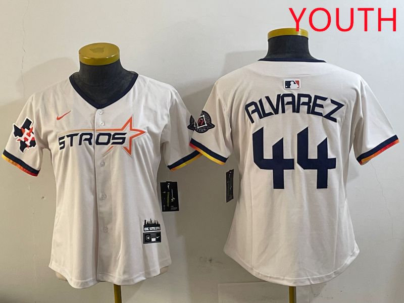 Youth Houston Astros #44 Alvarez Cream Three generations Joint Name 2025 Nike MLB Jersey style 13->youth mlb jersey->Youth Jersey
